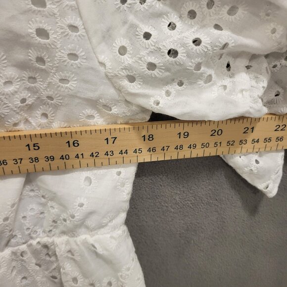 Eyelet Lace Midi Dress Women Medium White Tiered Ruffle Hem Simple Beachy Boho - Picture 4 of 6